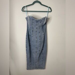 Fashion Nova Blue Strapless Denim Dress